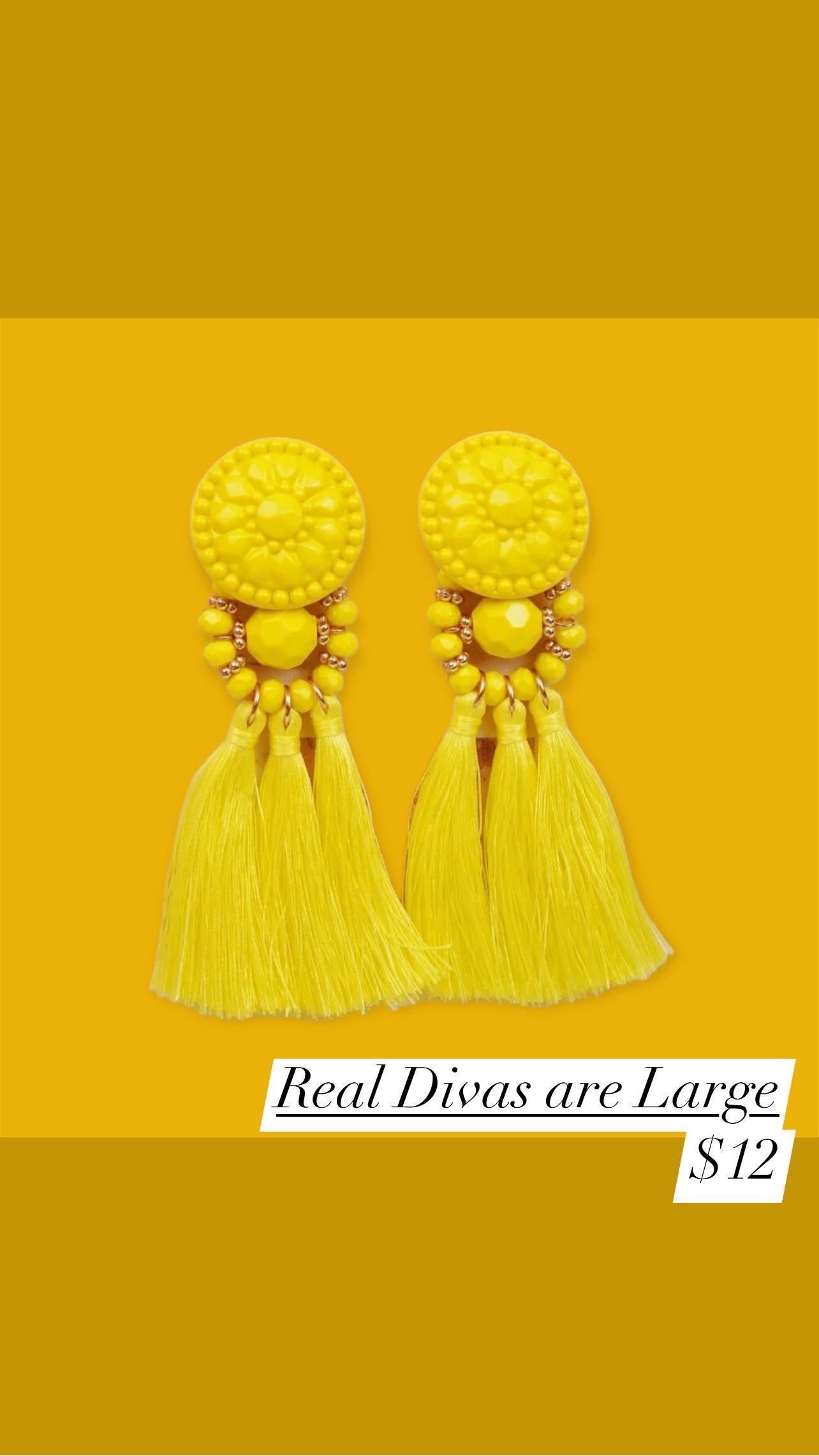 Mustard Yellow Fringe Tassel Earrings
